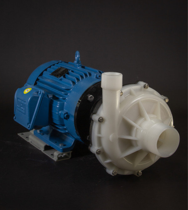 March Pump’s TE-10K-MD-1750 centrifugal sealless magnetic drive pumps constructed from Kynar ideal for chemical applications.
