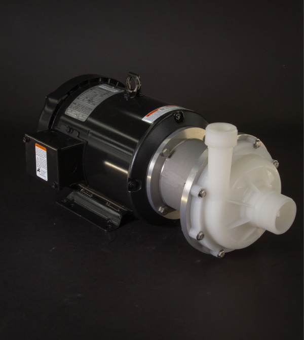 March Pump’s TE-7.5K-MD centrifugal sealless magnetic drive pumps constructed from Natural Kynar ideal for chemical applications.